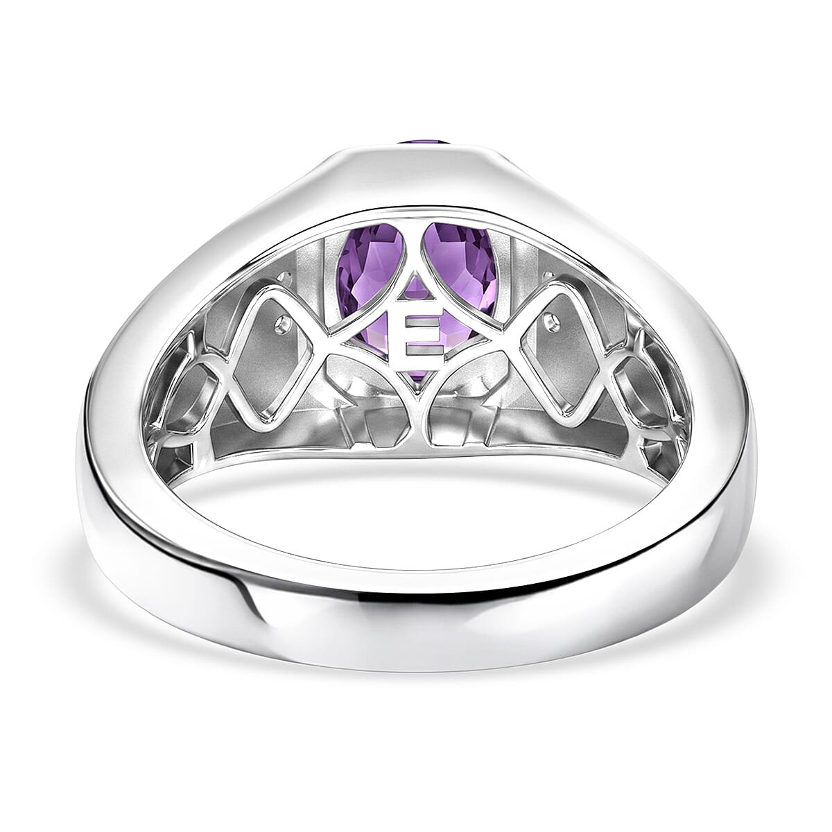EverTrue AAA Zambian Amethyst and Moissanite 1.65 ctw Men's Ring in Platinum Bond (Size 6.0)