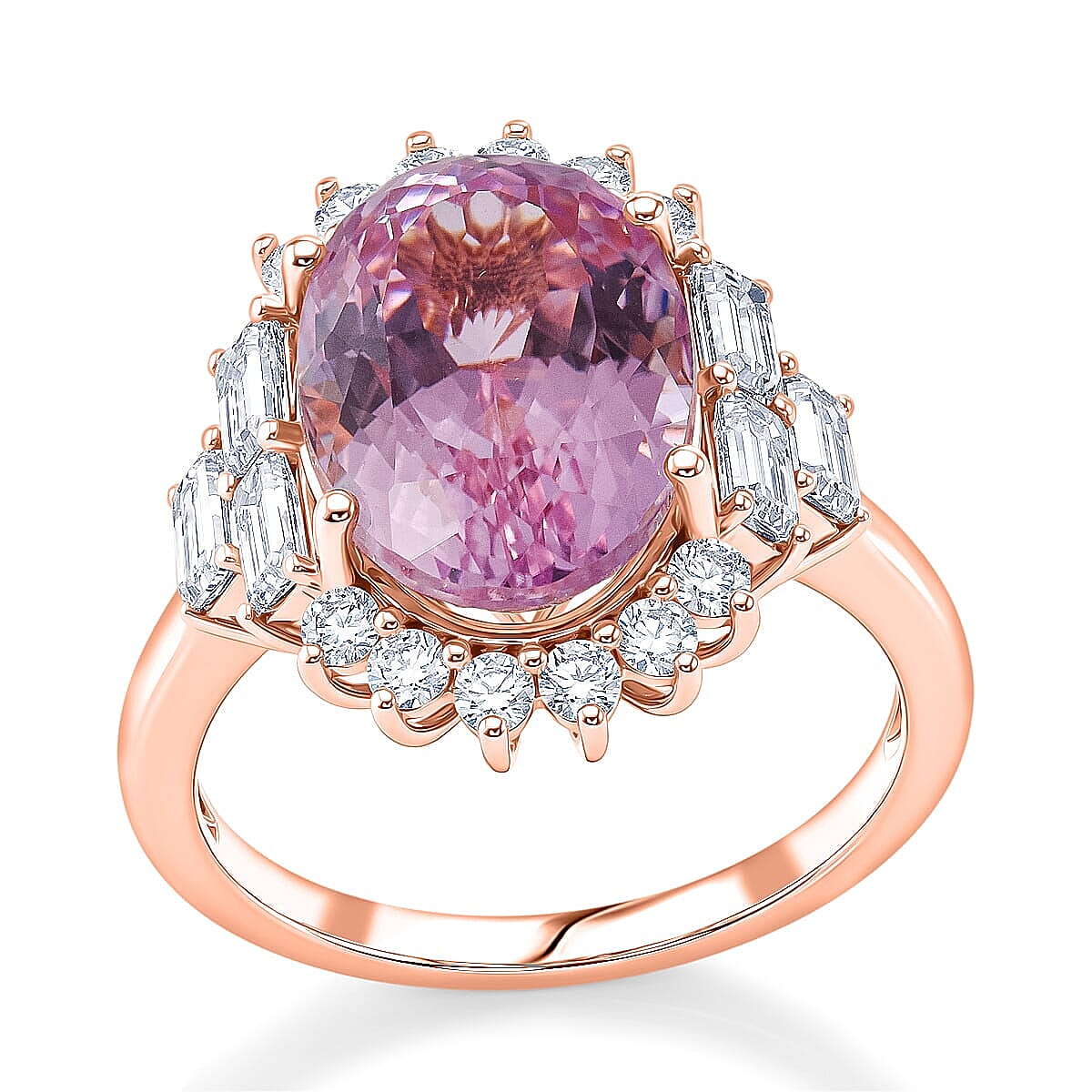 AAA Martha Rocha Kunzite and Luxuriant Lab Grown Diamond E-F VS 9.35 ctw Ring in 10K Rose Gold (Size  6.0)
