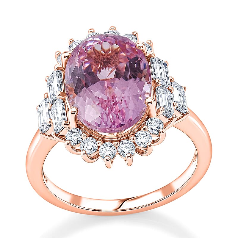 AAA Martha Rocha Kunzite and Luxuriant Lab Grown Diamond E-F VS 9.35 ctw Ring in 10K Rose Gold (Size  6.0)