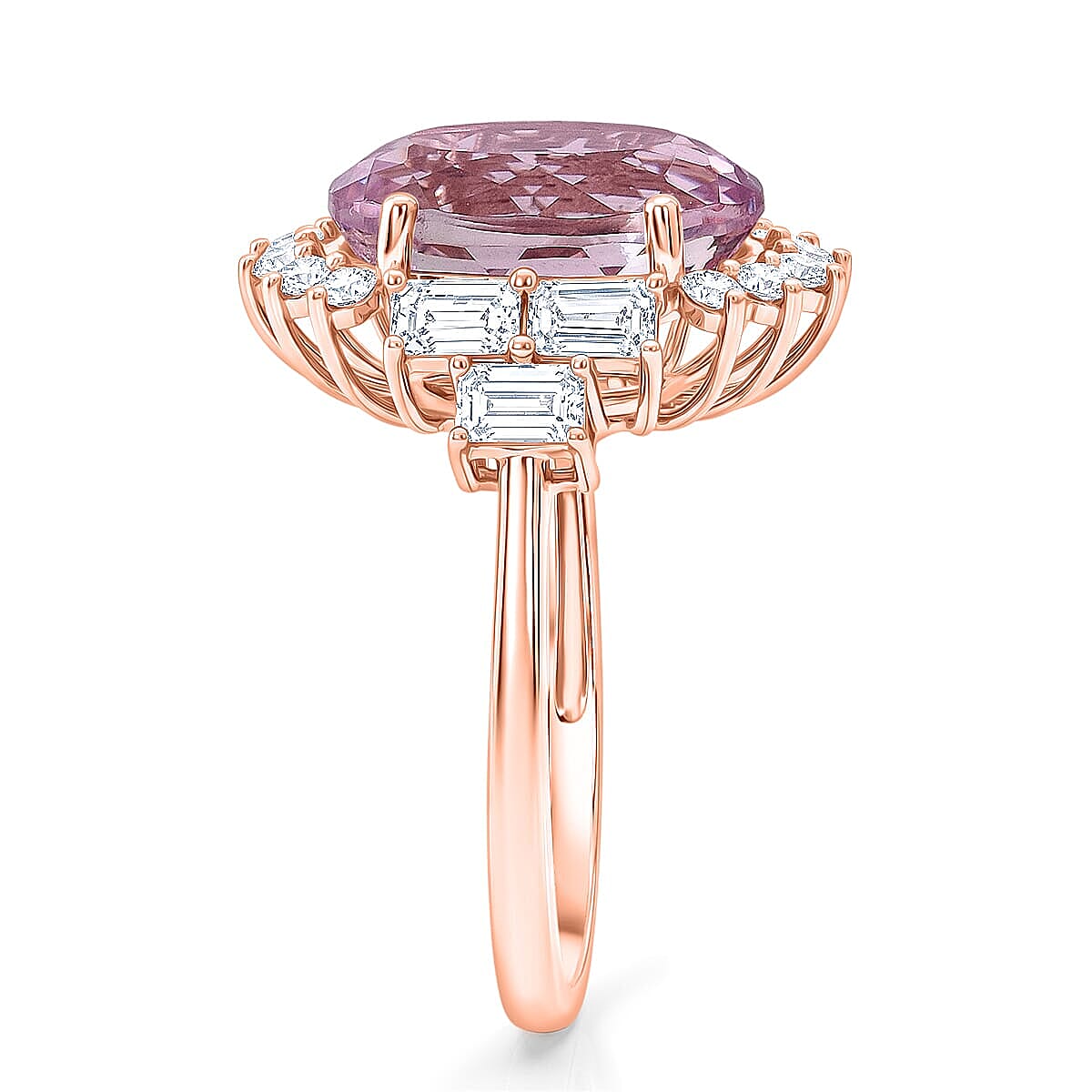 AAA Martha Rocha Kunzite and Luxuriant Lab Grown Diamond E-F VS 9.35 ctw Ring in 10K Rose Gold (Size  6.0)