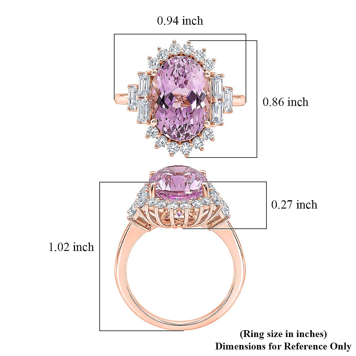 AAA Martha Rocha Kunzite and Luxuriant Lab Grown Diamond E-F VS 9.35 ctw Ring in 10K Rose Gold (Size  6.0)