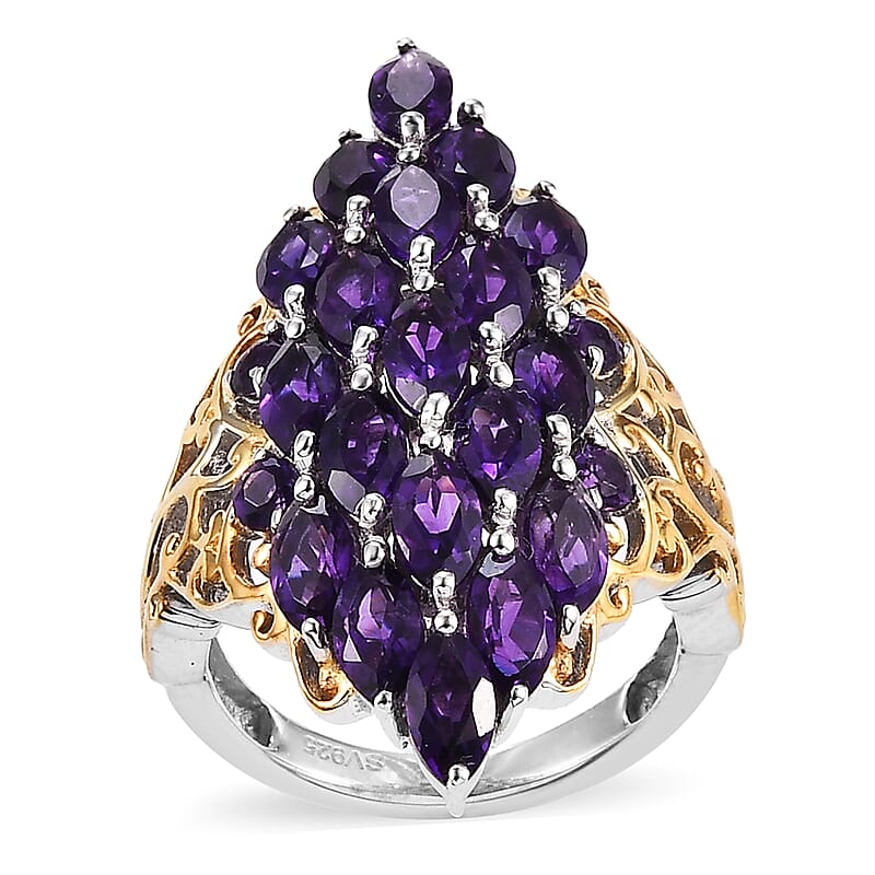 African Amethyst 4.75 ctw Ring in Rhodium Over Sterling Silver (Size 7.0)