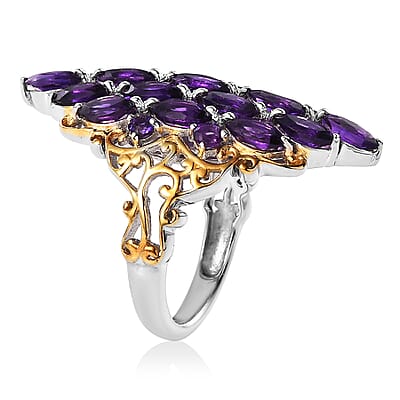 African Amethyst 4.75 ctw Ring in Rhodium Over Sterling Silver (Size 7.0)