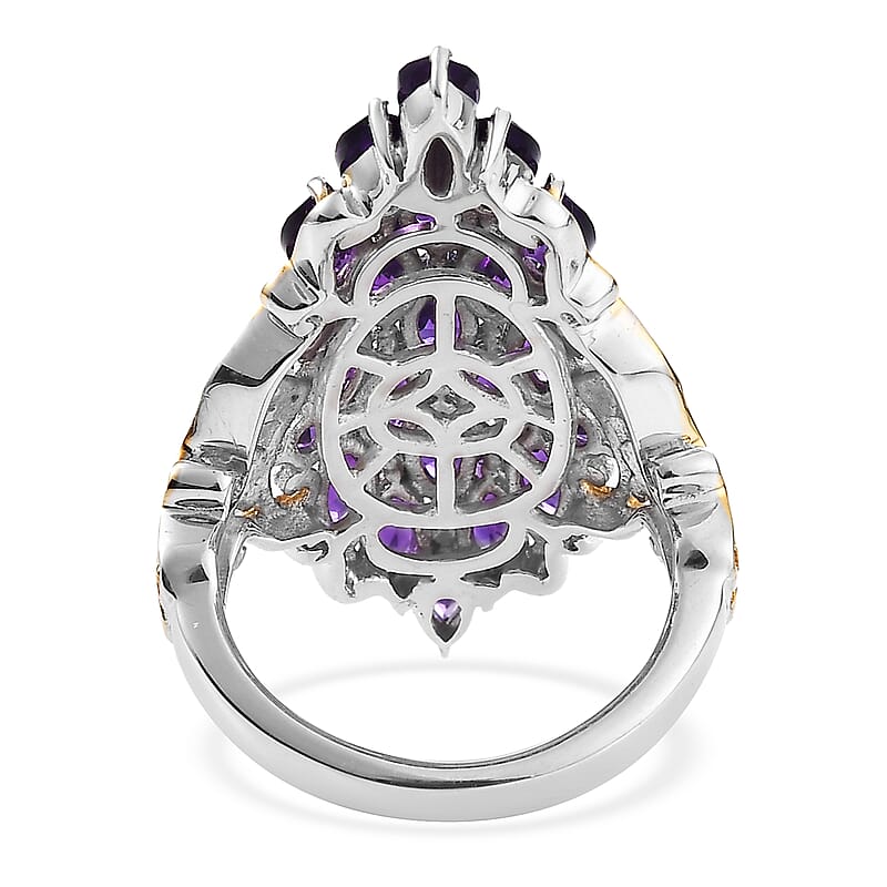 African Amethyst 4.75 ctw Ring in Rhodium Over Sterling Silver (Size 7.0)