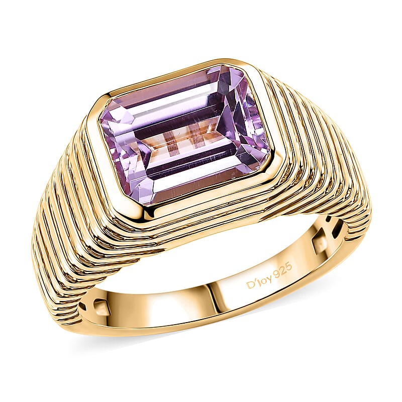 D'Joy Premium Martha Rocha Kunzite and Multi Gemstone 5.75 ctw Men's Ring in 18K Vermeil Yellow Gold Over Sterling Silver (Size  9.0)