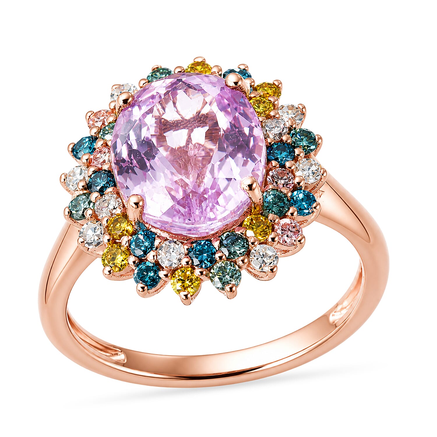 Premium Martha Rocha Kunzite and Luxuriant Lab Grown Multi Diamond (IR) SI 4.40 ctw Blush Floral Burst Ring in 18K Vermeil Rose Gold Over Sterling Silver (Size  10.0)