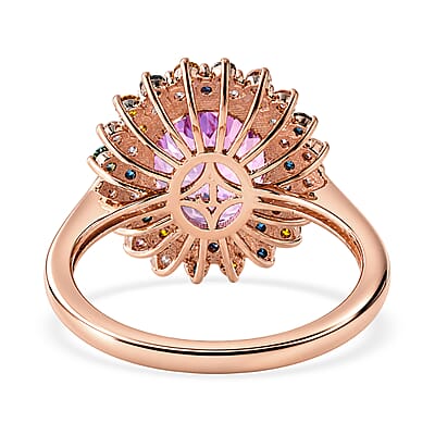 Premium Martha Rocha Kunzite and Luxuriant Lab Grown Multi Diamond (IR) SI 4.40 ctw Blush Floral Burst Ring in 18K Vermeil Rose Gold Over Sterling Silver (Size  10.0)