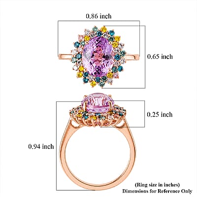 Premium Martha Rocha Kunzite and Luxuriant Lab Grown Multi Diamond (IR) SI 4.40 ctw Blush Floral Burst Ring in 18K Vermeil Rose Gold Over Sterling Silver (Size  10.0)