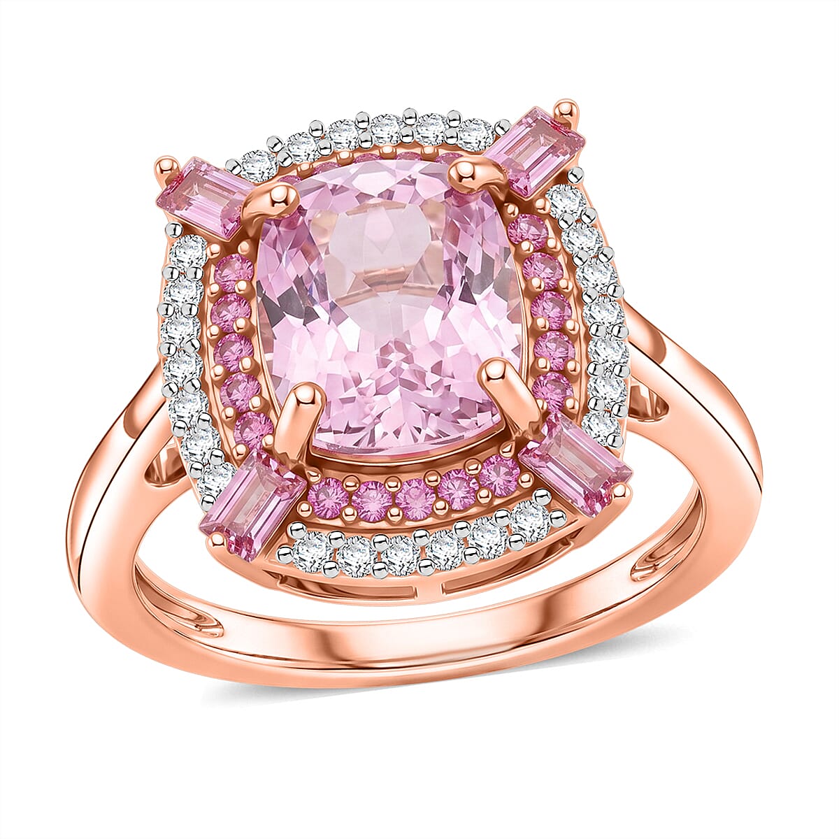 D'Joy Premium Martha Rocha Kunzite and Multi Gemstone 4.75 ctw Blush Cushion Halo Ring in 18K Vermeil Rose Gold Over Sterling Silver (Size  10.0)