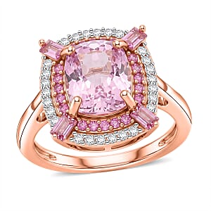 D'Joy Premium Martha Rocha Kunzite and Multi Gemstone 4.75 ctw Blush Cushion Halo Ring in 18K Vermeil Rose Gold Over Sterling Silver (Size  10.0)
