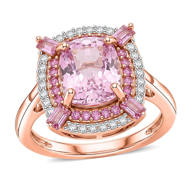 D'Joy Premium Martha Rocha Kunzite and Multi Gemstone 4.75 ctw Blush Cushion Halo Ring in 18K Vermeil Rose Gold Over Sterling Silver (Size  10.0)