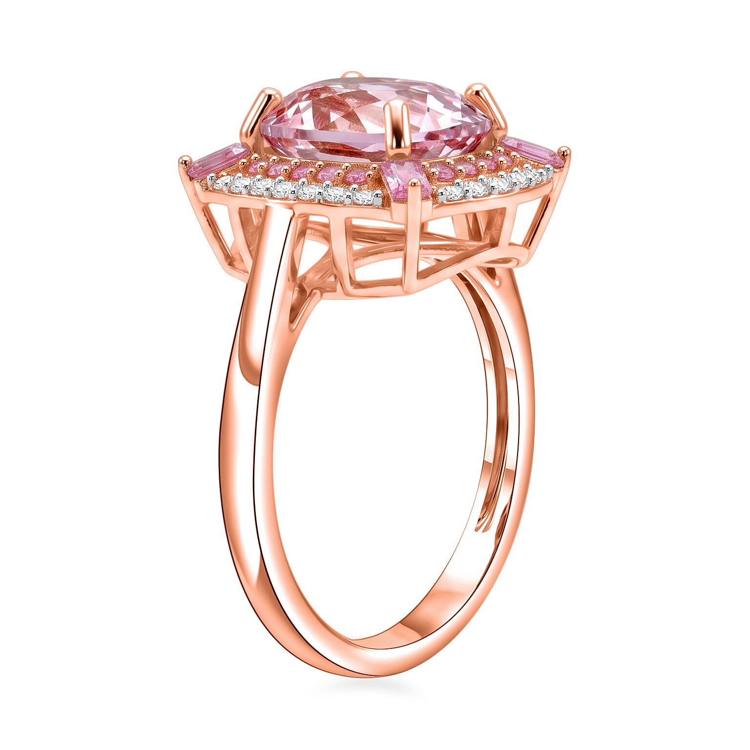 D'Joy Premium Martha Rocha Kunzite and Multi Gemstone 4.75 ctw Blush Cushion Halo Ring in 18K Vermeil Rose Gold Over Sterling Silver (Size  10.0)