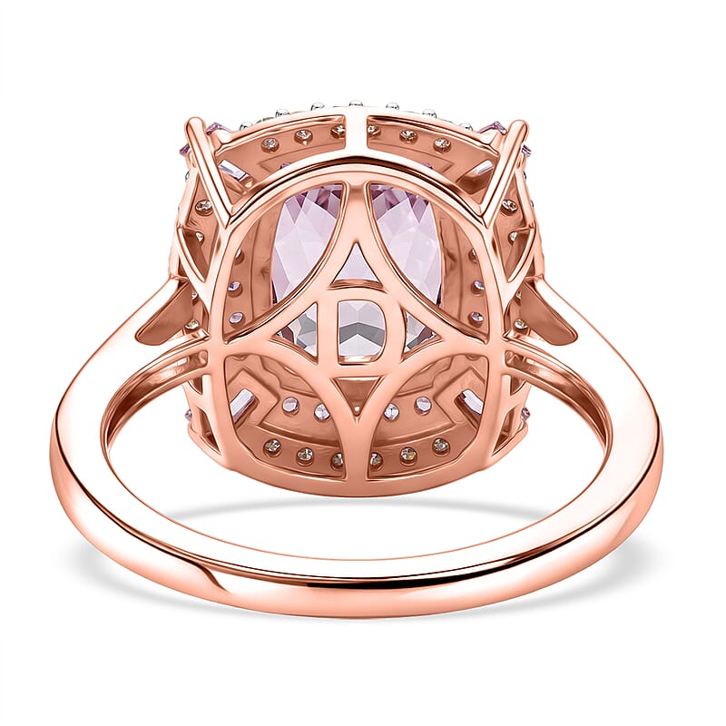 D'Joy Premium Martha Rocha Kunzite and Multi Gemstone 4.75 ctw Blush Cushion Halo Ring in 18K Vermeil Rose Gold Over Sterling Silver (Size  10.0)