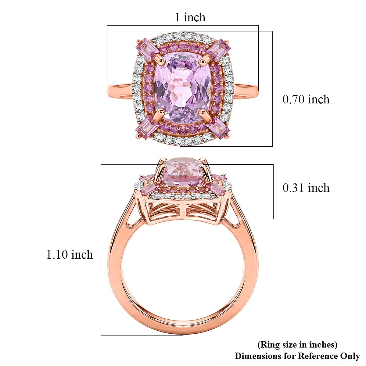 D'Joy Premium Martha Rocha Kunzite and Multi Gemstone 4.75 ctw Blush Cushion Halo Ring in 18K Vermeil Rose Gold Over Sterling Silver (Size  10.0) image number 5