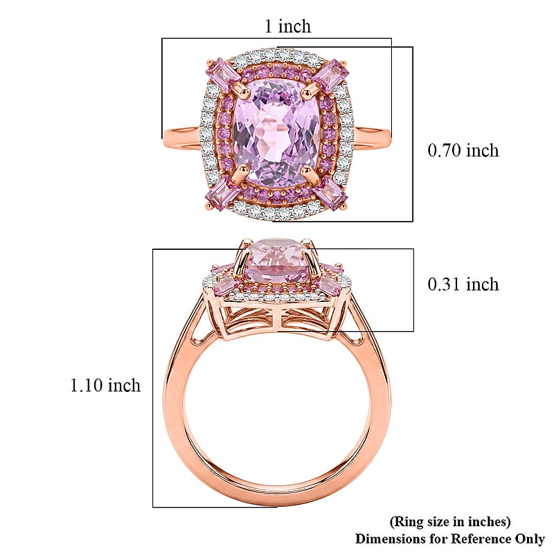 D'Joy Premium Martha Rocha Kunzite and Multi Gemstone 4.75 ctw Blush Cushion Halo Ring in 18K Vermeil Rose Gold Over Sterling Silver (Size  10.0)