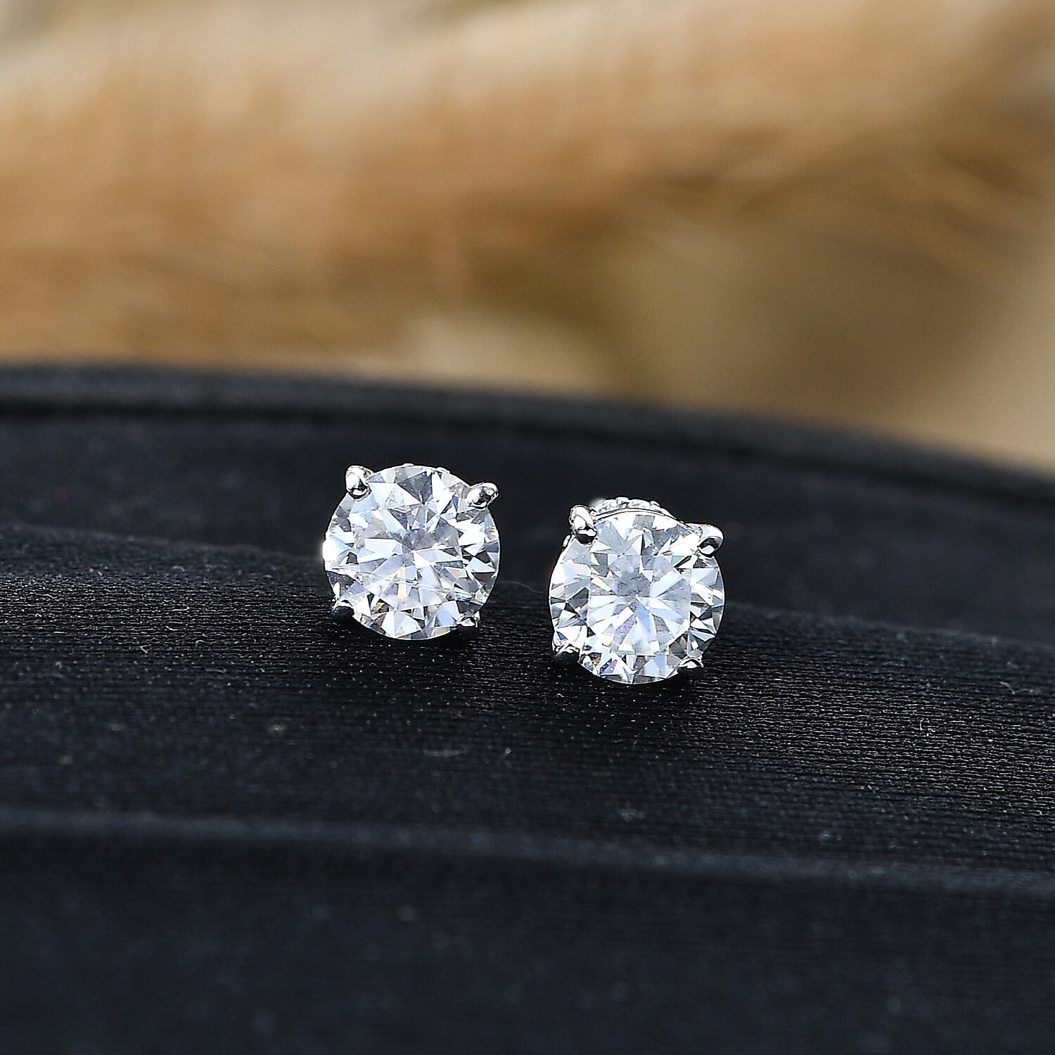 D'Joy Certified Moissanite (D-E, VVS1- VVS2) 1.70 ctw Forever Sparkle Stud Earrings in Rhodium Over Sterling Silver