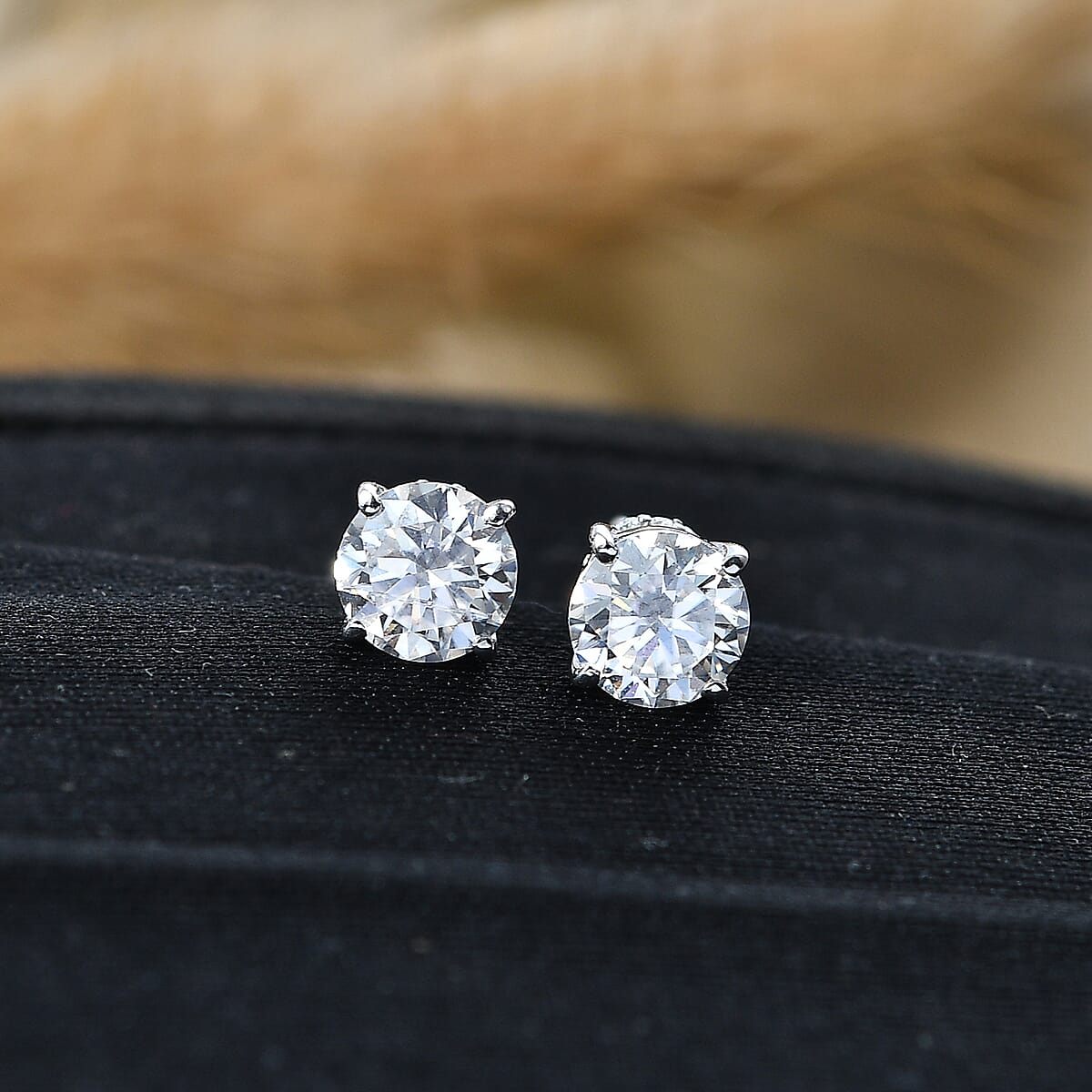 D'Joy Certified Moissanite (D-E, VVS1- VVS2) 1.70 ctw Forever Sparkle Stud Earrings in Rhodium Over Sterling Silver image number 1