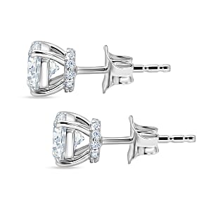 D'Joy Certified Moissanite (D-E, VVS1- VVS2) 1.70 ctw Forever Sparkle Stud Earrings in Rhodium Over Sterling Silver