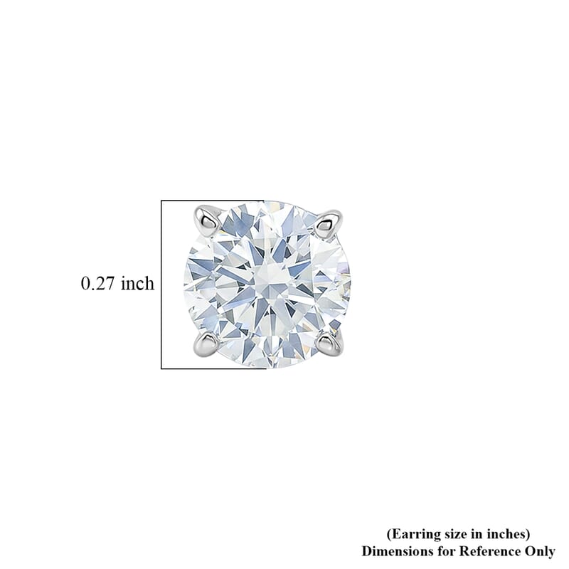 D'Joy Certified Moissanite (D-E, VVS1- VVS2) 1.70 ctw Forever Sparkle Stud Earrings in Rhodium Over Sterling Silver