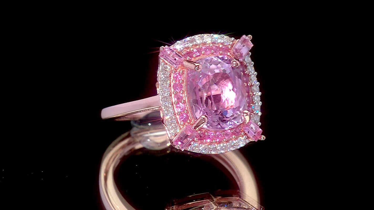 D'Joy Premium Martha Rocha Kunzite, Multi Gemstone Ring in 18K Vermeil RG Over Sterling Silver (Size 10.0) 4.75 ctw