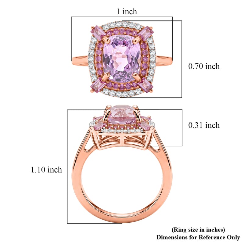 D'Joy Premium Martha Rocha Kunzite and Multi Gemstone 4.75 ctw Blush Cushion Halo Ring in 18K Vermeil Rose Gold Over Sterling Silver (Size  9.0)
