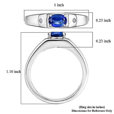 Premium Kashmir Kyanite and Luxuriant Lab Grown Diamond G-H SI 1.10 ctw Men's Ring in Rhodium Over Sterling Silver (Size 10.0)