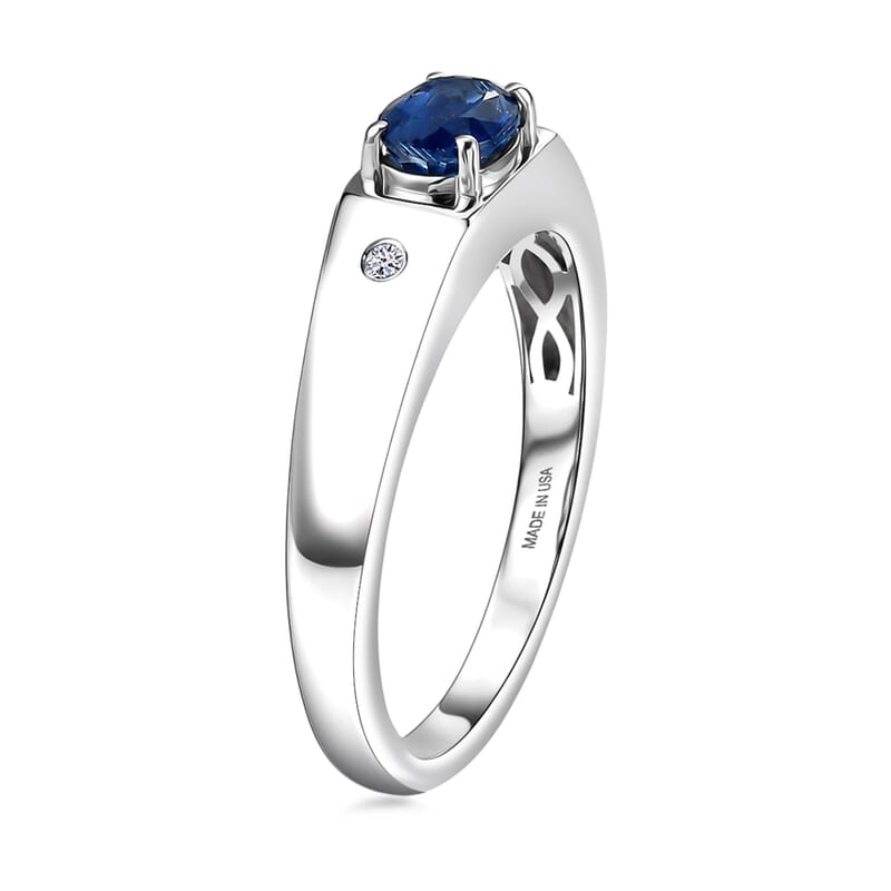 Premium Kashmir Kyanite and Luxuriant Lab Grown Diamond G-H SI 1.10 ctw Men's Ring in Rhodium Over Sterling Silver (Size 11.0)
