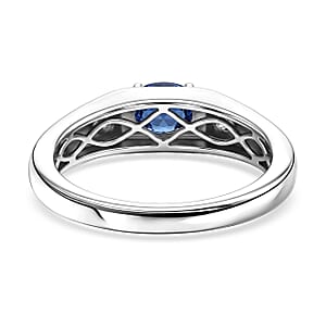 Premium Kashmir Kyanite and Luxuriant Lab Grown Diamond G-H SI 1.10 ctw Men's Ring in Rhodium Over Sterling Silver (Size 11.0)