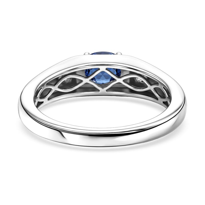 Premium Kashmir Kyanite and Luxuriant Lab Grown Diamond G-H SI 1.10 ctw Men's Ring in Rhodium Over Sterling Silver (Size 11.0)