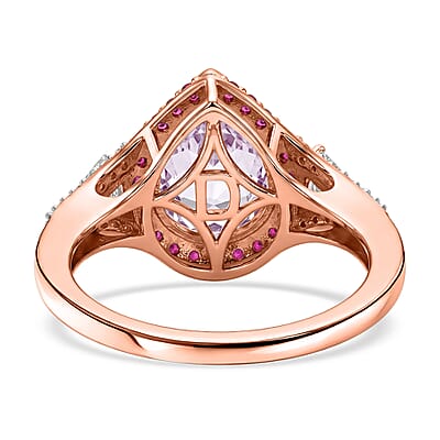 D'Joy Premium Martha Rocha Kunzite and Multi Gemstone 5.50 ctw Blush Teardrop Halo Ring in 18K Vermeil Rose Gold Over Sterling Silver (Size  10.0)