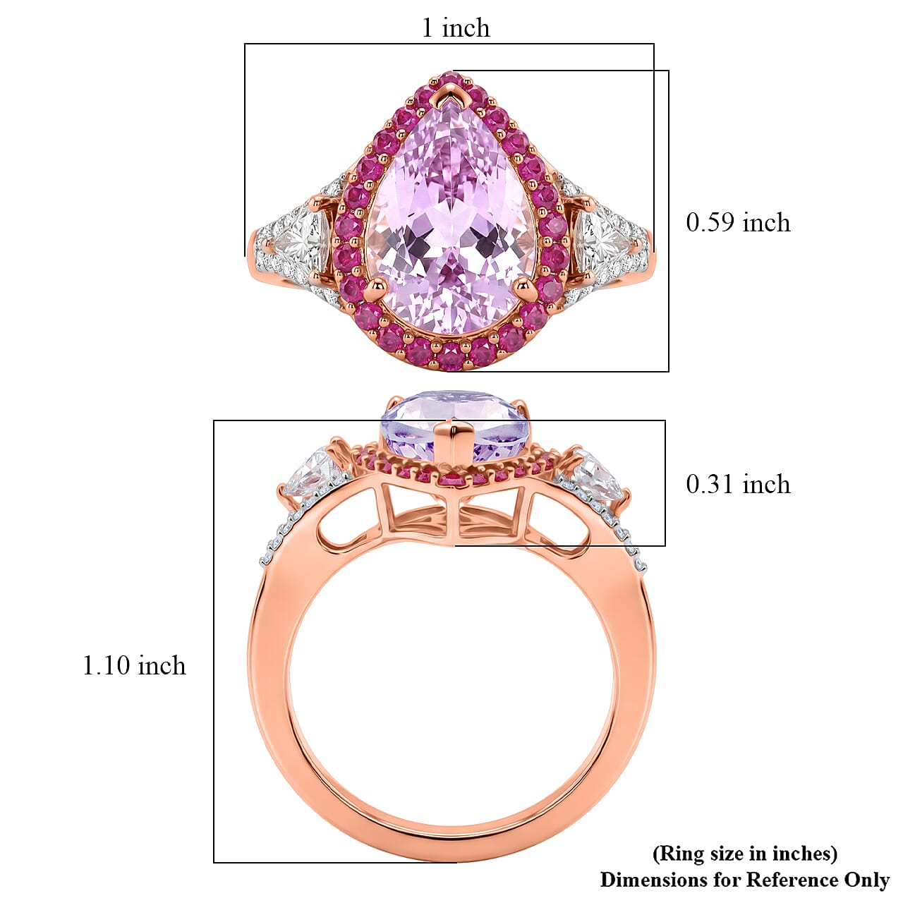 D'Joy Premium Martha Rocha Kunzite and Multi Gemstone 5.50 ctw Blush Teardrop Halo Ring in 18K Vermeil Rose Gold Over Sterling Silver (Size  10.0)