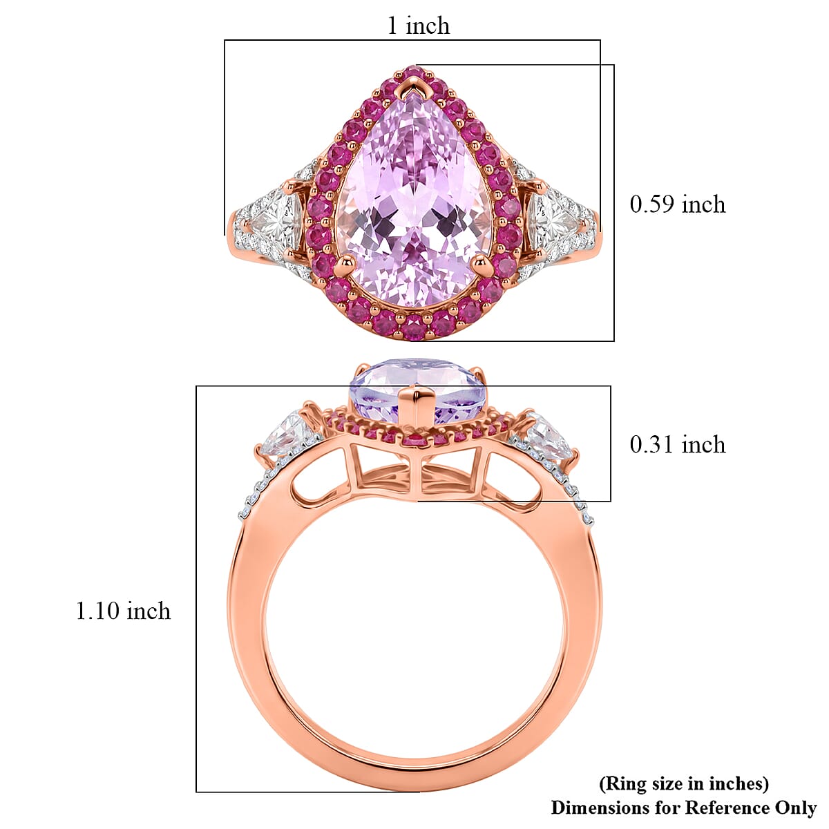 D'Joy Premium Martha Rocha Kunzite and Multi Gemstone 5.50 ctw Blush Teardrop Halo Ring in 18K Vermeil Rose Gold Over Sterling Silver (Size  10.0) image number 5