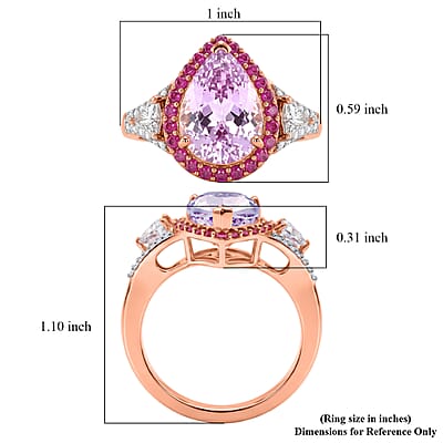 D'Joy Premium Martha Rocha Kunzite and Multi Gemstone 5.50 ctw Blush Teardrop Halo Ring in 18K Vermeil Rose Gold Over Sterling Silver (Size  10.0)