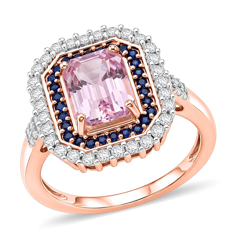 D'Joy Premium Martha Rocha Kunzite and Multi Gemstone 3.75 ctw Blush Mosaic Halo Ring in 18K Vermeil Rose Gold Over Sterling Silver (Size  10.0)