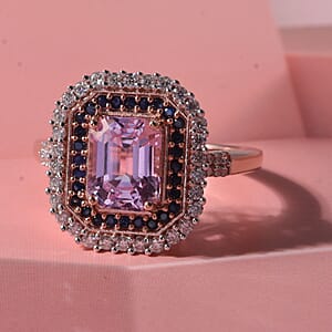 D'Joy Premium Martha Rocha Kunzite and Multi Gemstone 3.75 ctw Blush Mosaic Halo Ring in 18K Vermeil Rose Gold Over Sterling Silver (Size  10.0)