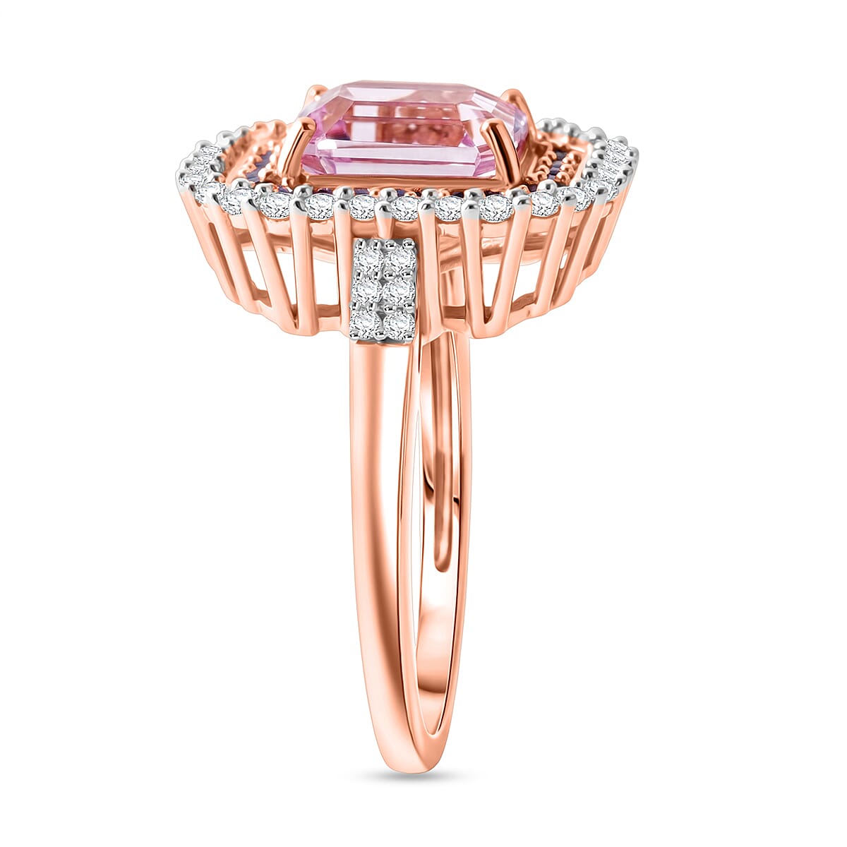 D'Joy Premium Martha Rocha Kunzite and Multi Gemstone 3.75 ctw Blush Mosaic Halo Ring in 18K Vermeil Rose Gold Over Sterling Silver (Size  10.0)