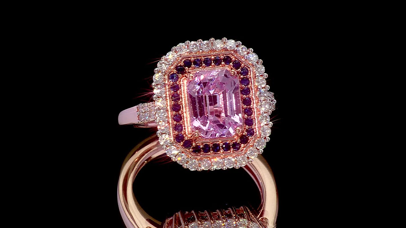 D'Joy Premium Martha Rocha Kunzite, Multi Gemstone Ring in 18K Vermeil RG Over Sterling Silver (Size 10.0) 3.75 ctw