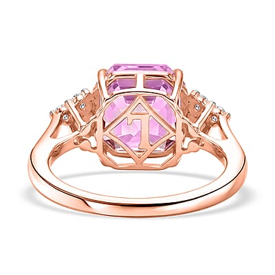 Asscher Cut Premium Martha Rocha Kunzite and Luxuriant Lab Grown Diamond G-H SI 6.50 ctw Blush Solitaire Sparkle Ring in 18K Vermeil Rose Gold Over Sterling Silver (Size  6.0)