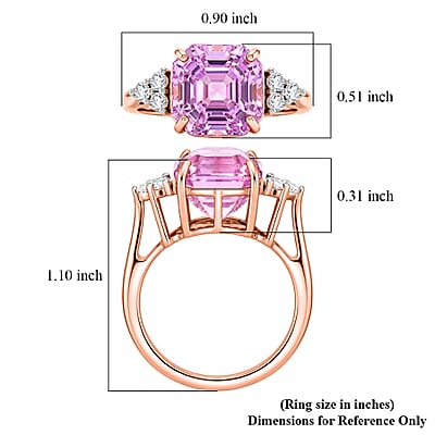 Asscher Cut Premium Martha Rocha Kunzite and Luxuriant Lab Grown Diamond G-H SI 6.50 ctw Blush Solitaire Sparkle Ring in 18K Vermeil Rose Gold Over Sterling Silver (Size  6.0)