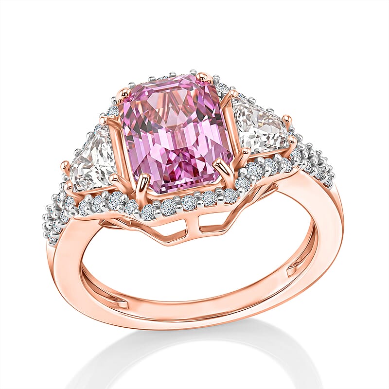 D'Joy Premium Martha Rocha Kunzite and Moissanite 4.25 ctw Classic Blush Halo Ring in 18K Vermeil Rose Gold Over Sterling Silver (Size  10.0)