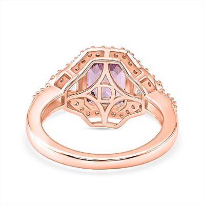 D'Joy Premium Martha Rocha Kunzite and Moissanite 4.25 ctw Classic Blush Halo Ring in 18K Vermeil Rose Gold Over Sterling Silver (Size  10.0)