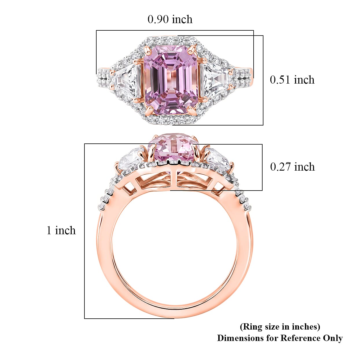 D'Joy Premium Martha Rocha Kunzite and Moissanite 4.25 ctw Classic Blush Halo Ring in 18K Vermeil Rose Gold Over Sterling Silver (Size  10.0)