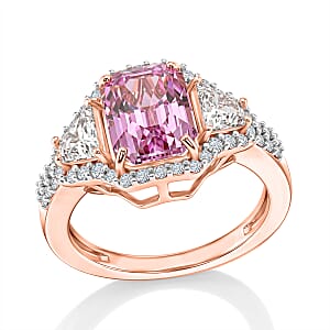 D'Joy Premium Martha Rocha Kunzite and Moissanite 4.25 ctw Classic Blush Halo Ring in 18K Vermeil Rose Gold Over Sterling Silver (Size  7.0)