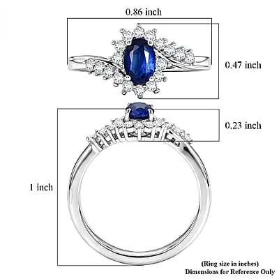 D'Joy Premium Kashmir Kyanite and Moissanite 0.90 ctw Royal Curve Ring in Rhodium Over Sterling Silver (Size 6.0)
