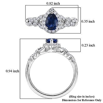 D'Joy Premium Kashmir Kyanite and Moissanite 0.90 ctw Royal Pear Spark Ring in Rhodium Over Sterling Silver (Size 6.0)
