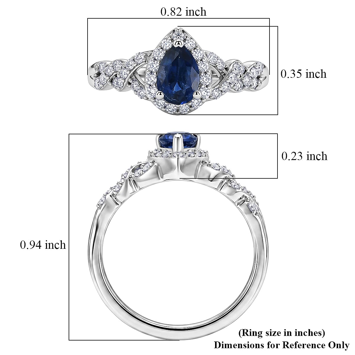 D'Joy Premium Kashmir Kyanite and Moissanite 0.90 ctw Royal Pear Spark Ring in Rhodium Over Sterling Silver (Size 7.0)