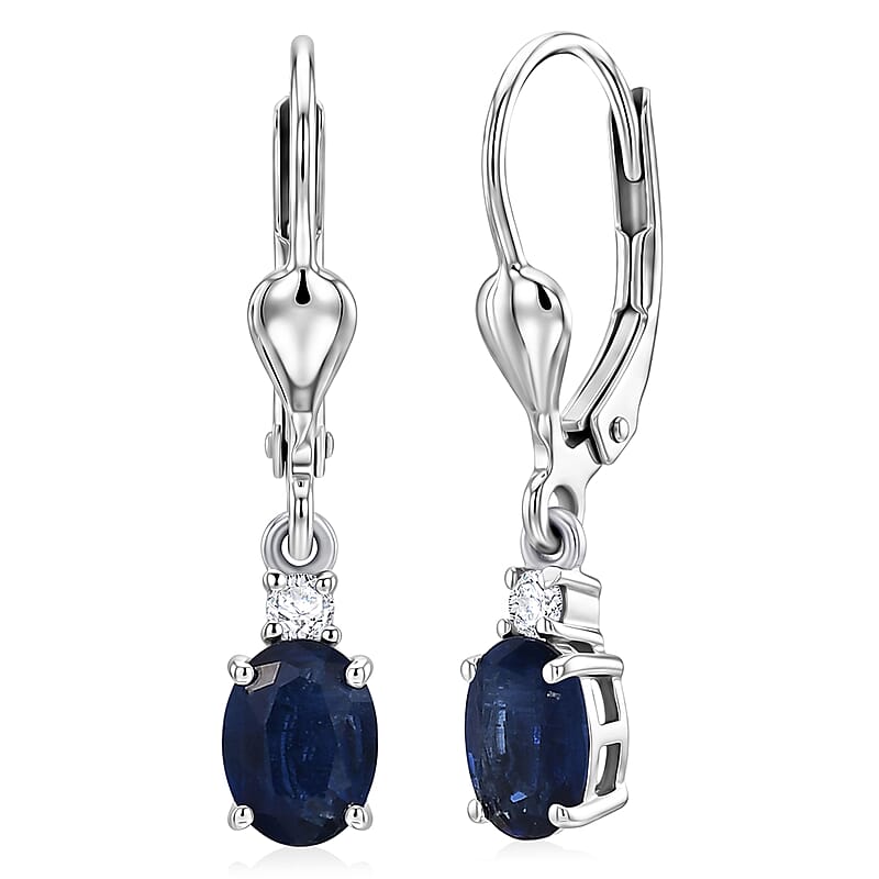 Premium Kashmir Kyanite and Luxuriant Lab Grown Diamond G-H SI 1.30 ctw Royal Pear Spark Earrings in Rhodium Over Sterling Silver