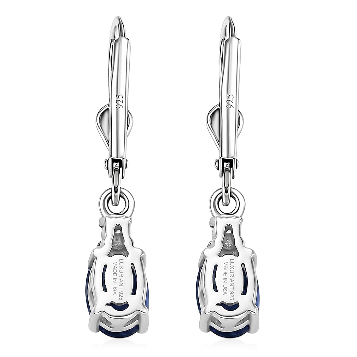 Premium Kashmir Kyanite and Luxuriant Lab Grown Diamond G-H SI 1.30 ctw Royal Pear Spark Earrings in Rhodium Over Sterling Silver