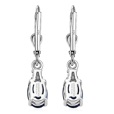 Premium Kashmir Kyanite and Luxuriant Lab Grown Diamond G-H SI 1.30 ctw Royal Pear Spark Earrings in Rhodium Over Sterling Silver