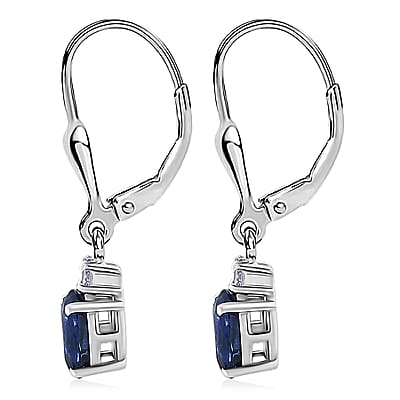 Premium Kashmir Kyanite and Luxuriant Lab Grown Diamond G-H SI 1.30 ctw Royal Pear Spark Earrings in Rhodium Over Sterling Silver